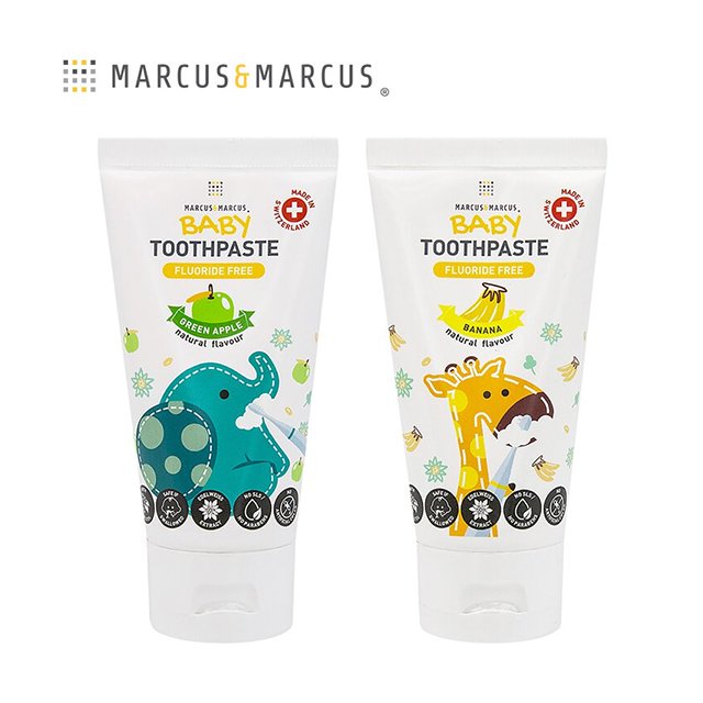 【加拿大Marcus &amp; Marcus】瑞士天然雪絨花嬰兒牙膏-不含氟 (青蘋果/香蕉)二款可選擇