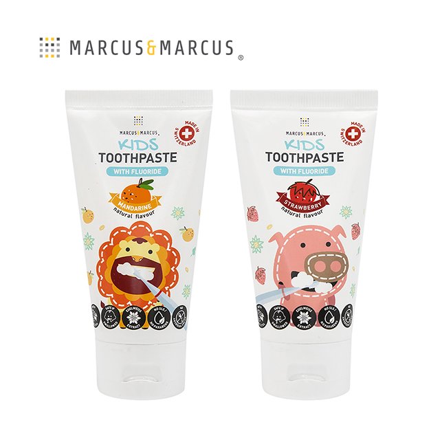 【加拿大Marcus &amp; Marcus】瑞士天然雪絨花兒童牙膏-含氟 (草莓/甜橘)二款可選擇