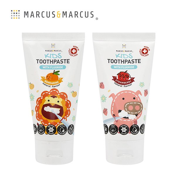 【加拿大Marcus &amp; Marcus】瑞士天然雪絨花兒童牙膏-含氟 (草莓/甜橘)二款可選擇
