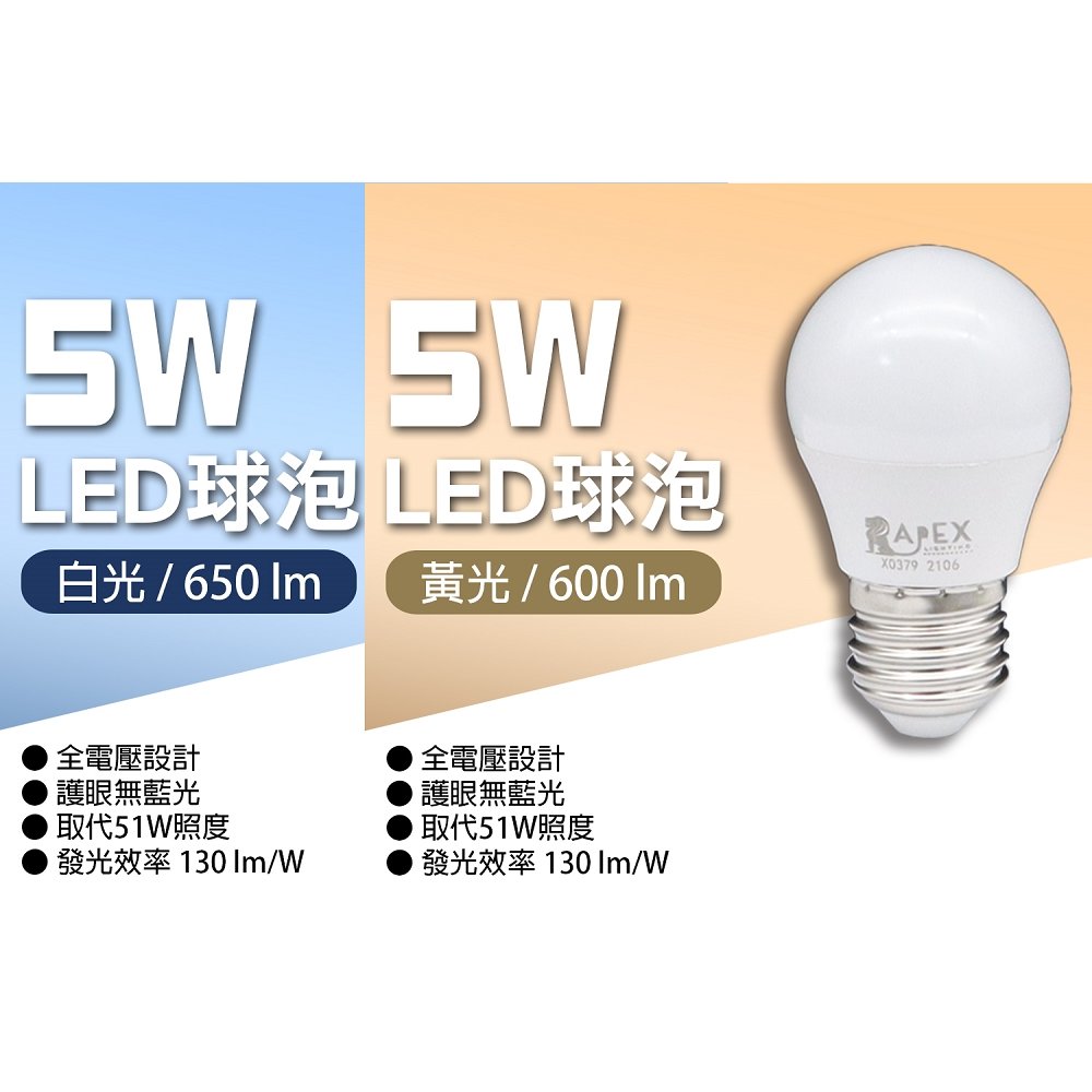 【艾沛斯】 5W LED燈泡E27(白光/黃光) 3入組