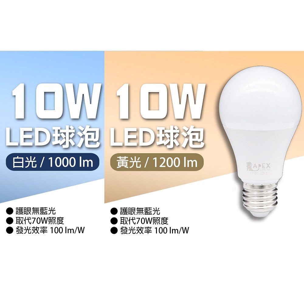 【艾沛斯】 10W LED燈泡E27(白光/黃光) 3入組