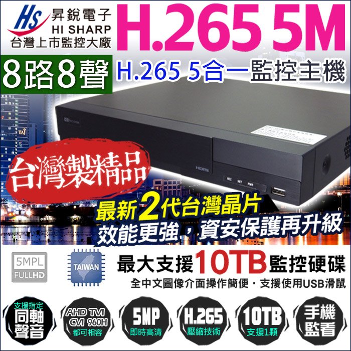 監視器 昇銳 HQ8311 8路監控主機 500萬 5MP AHD TVI CVI 台灣晶片 DVR 手機遠端 H.265 1080P 類比