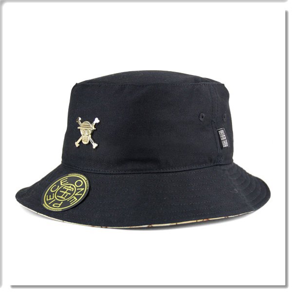 【ANGEL NEW ERA 】ONE PIECE 航海王 魯夫 金屬Logo 漁夫帽 經典黑 金牌 探險帽 可拆繩