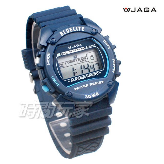 JAGA捷卡 公司貨 保證防水可游泳 多功能電子運動手錶 女錶 男錶 中性 軍用 超薄錶帶 M175A-E(深藍)