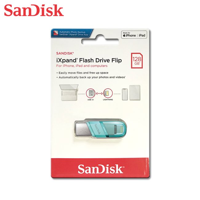 SANDISK iXpand 128G OTG 隨身碟 湖水綠 iPhone iPad擴充 (SD-IXP-90N-G-128G)