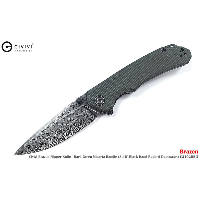 We Knife/Civivi Brazen Flipper Knife 深綠色電木柄大馬士革鋼折刀 - #WEKNIFE C2102DS-3