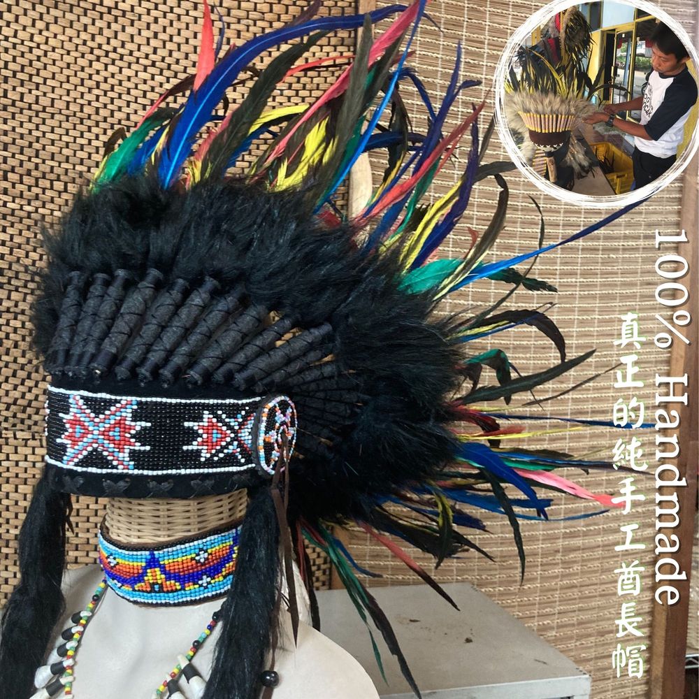 酋長帽 印地安飾品印第安頭飾羽毛飾品派對寫真道具走秀舞台表演化裝舞會各種節日哈雷重機cosplay印地安帽子 (S)