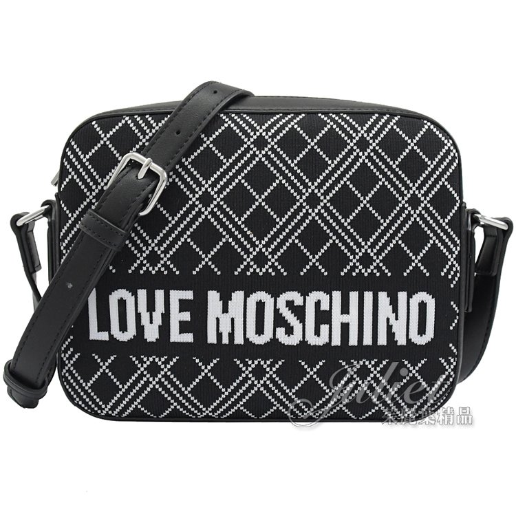 【全新現貨 補9個】茱麗葉精品 MOSCHINO LOVE MOSCHINO 菱格織布斜背相機包.黑白現金價$3,900