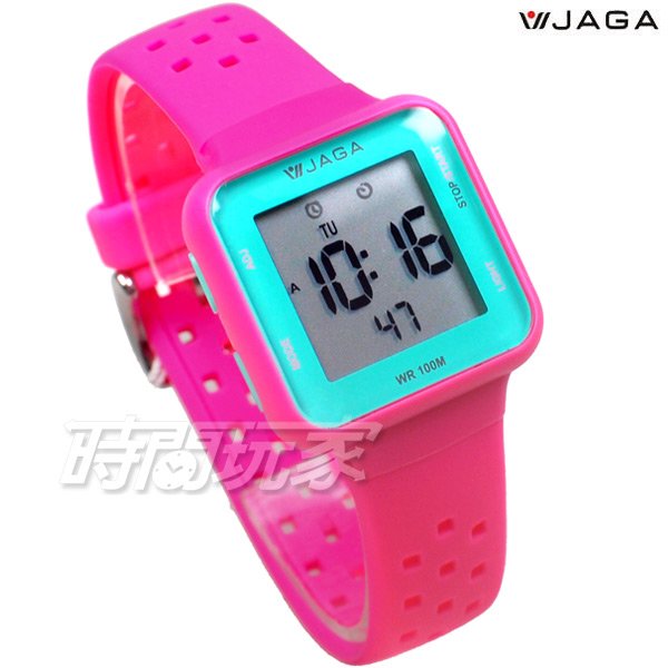 JAGA 捷卡 休閒多功能大液晶運動電子錶 游泳用 女錶 男錶 學生錶 M1215-GF(粉)