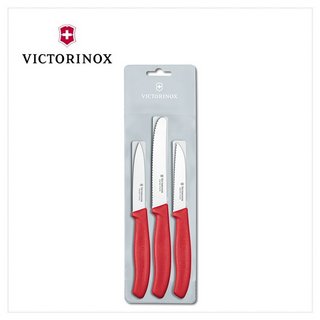 VICTORINOX 瑞士維氏 三入刀(蕃茄刀+尖頭平刀+尖頭鉅齒刀) 紅 6.7111.3