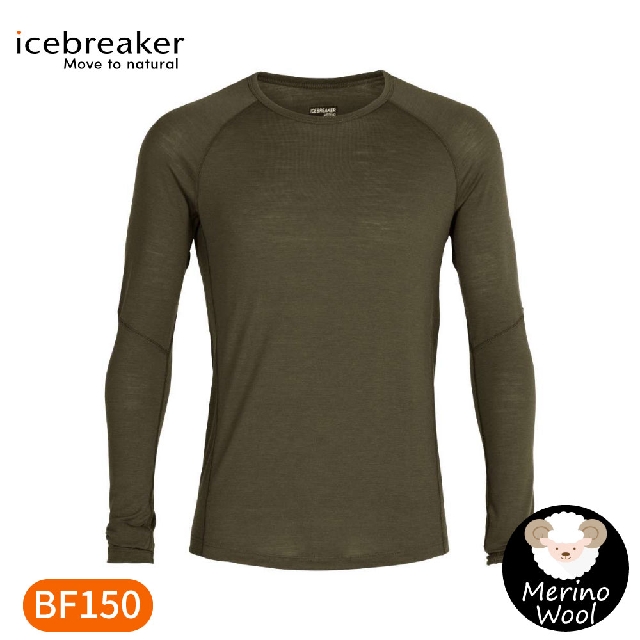 【Icebreaker 男 ZONE 網眼透氣圓領長袖上衣BF150《橄欖綠》】IB104347/內層衣/薄長袖/內著