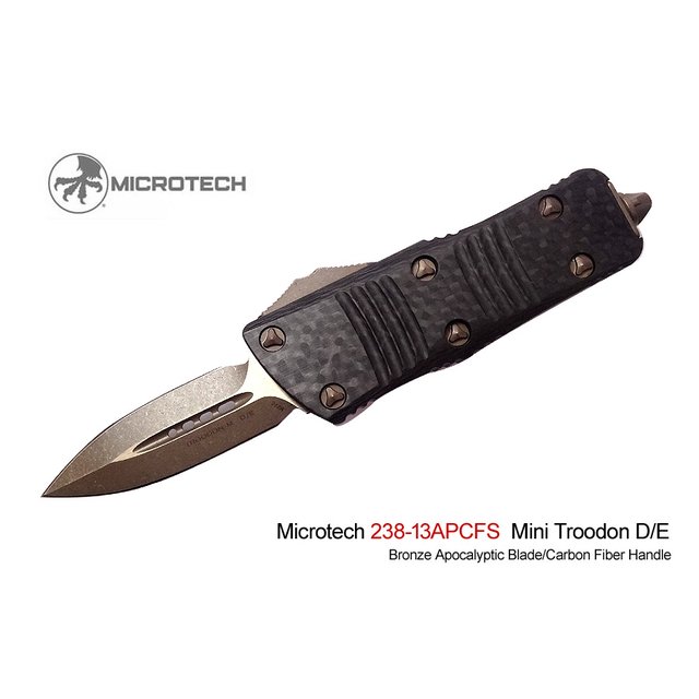 Microtech Mini Troodon D/E 碳纖柄彈簧刀(銅色末日石洗刃)/簽名版 -# MT 238-13APCFS