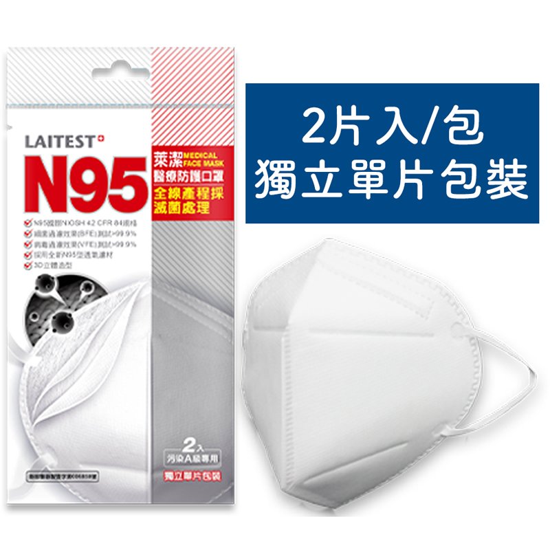 【醫康生活家】LAITEST萊潔 N95醫療口罩 白色/黑色(2入/袋) ►N95醫用口罩