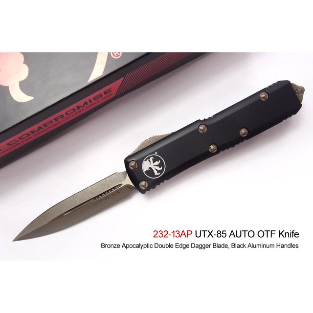 Microtech UTX-85 D/E 黑鋁柄銅色末日石洗平刃彈簧刀 - #MT 232-13AP