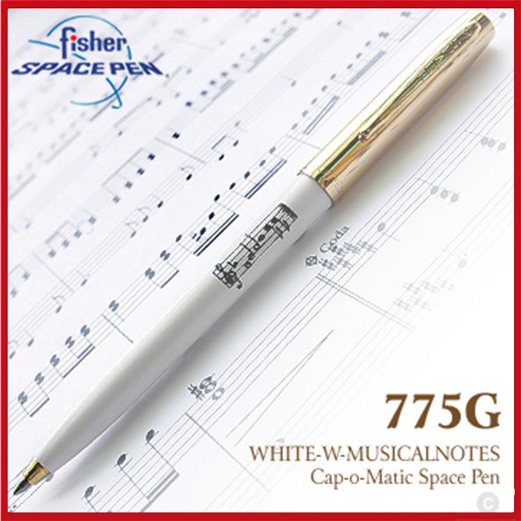 Fisher Space Pen775 系列Cap-O-Matic 五線譜圖案金蓋太空筆 (白色)【AH02194】i-style 居家
