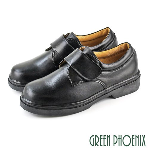 【GREEN PHOENIX 波兒德】質感素面沾黏式全真皮平底學生鞋/女學生鞋U38-29052