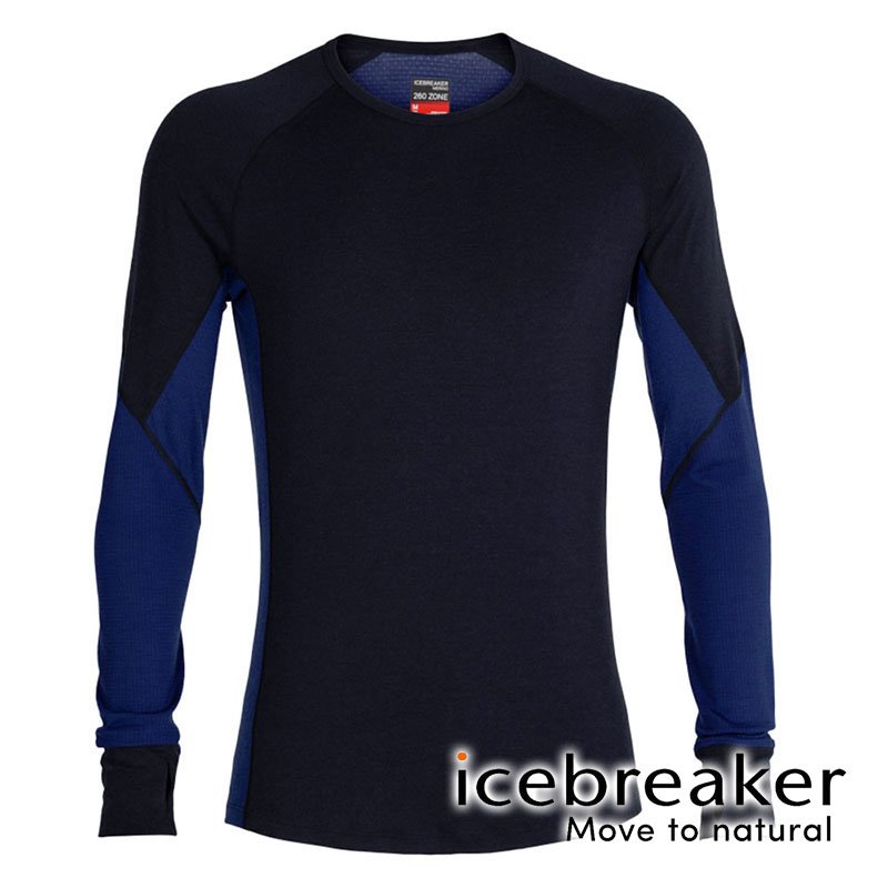 【icebreaker】ZONE 男 網眼保暖圓領長袖 上衣 BF260『深藍/冰藍』戶外 運動 柔軟 舒適 羊毛 吸濕 排汗 抑味 控溫 104360