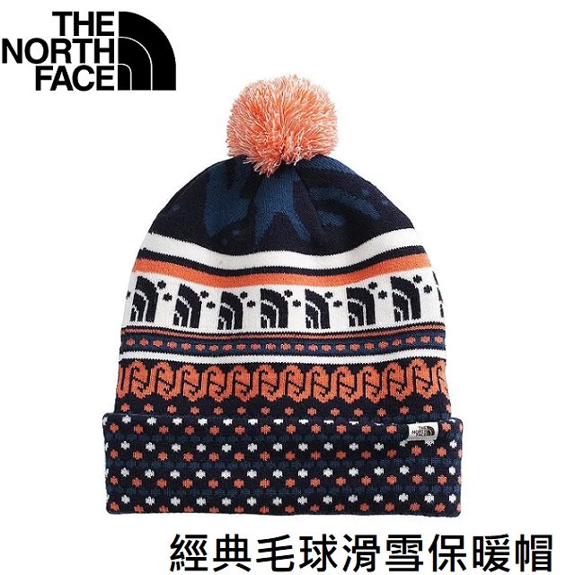 [ THE NORTH FACE ] 點點印花毛球保暖帽 橘白藍 / 針織帽 毛帽 / NF0A4SIE2J6