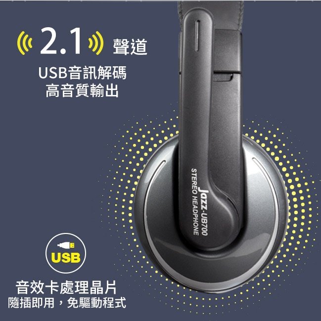JAZZ-UB700 USB頭戴式耳機麥克風(PHMIC360)