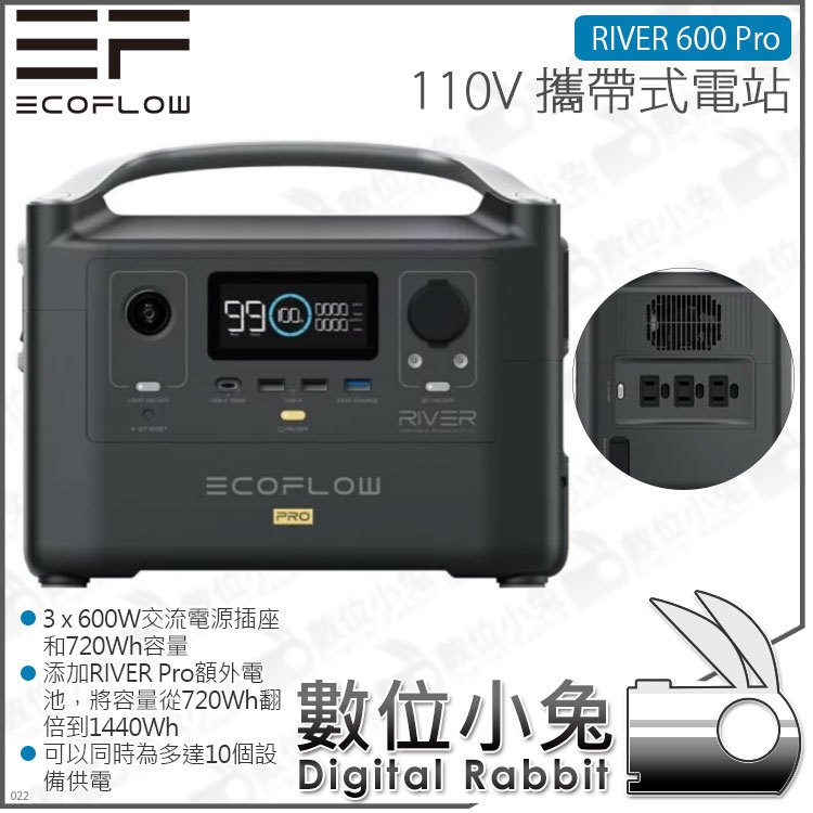 數位小兔【EcoFlow River 600 Pro 110V 攜帶式充電站】居家工作WFH