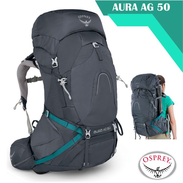 【美國 OSPREY】女新款 Aura AG 50 專業網架輕量登山背包S(可拆卸頂袋+水袋隔間+緊急哨+登山杖扣)自助旅行.出國旅遊_聖潔灰 R