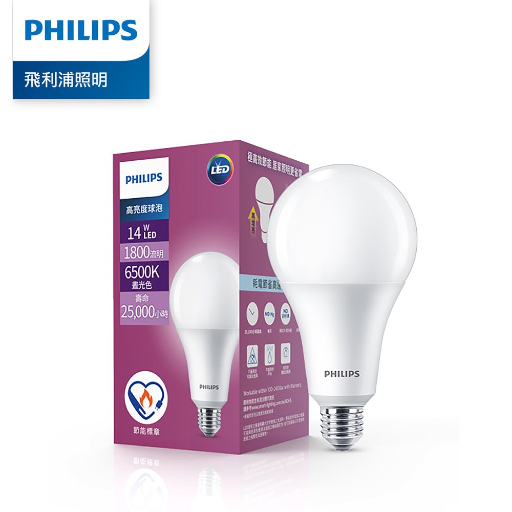Philips 飛利浦 14W LED高亮度燈泡-晝光色6500K (PS002)