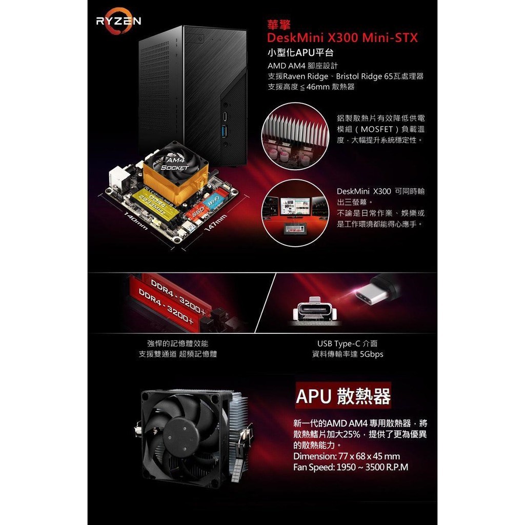 ASROCK X300 主機 + AMD Ryzen 7-5700G + 宇瞻 DDR4 3200 16G RAM