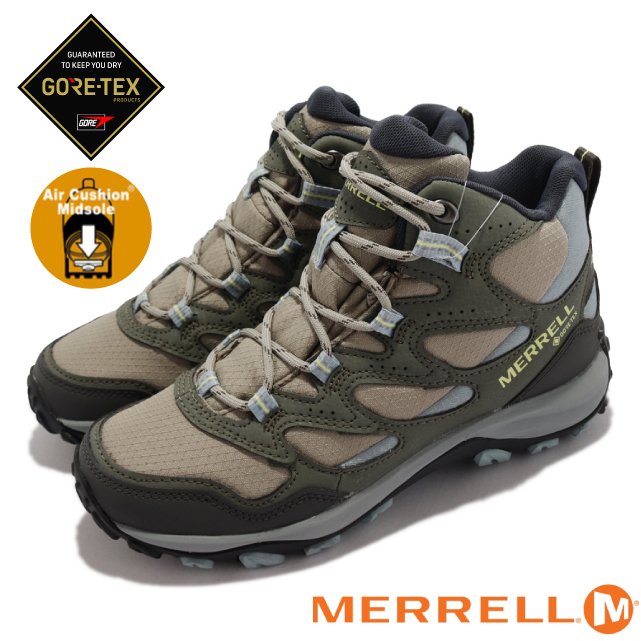 【美國 MERRELL】女新款 WEST RIM SPORT MID GORE-TEX  多功能防水透氣登山健行鞋.登山鞋.休閒鞋/Grip耐磨抓地系統_ML036558 苔綠/卡其 DV