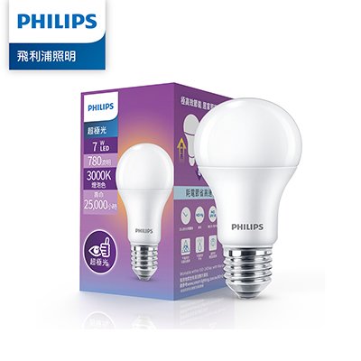 Philips 飛利浦 超極光 7W LED燈泡-燈泡色3000K-12入 (PL001-12)