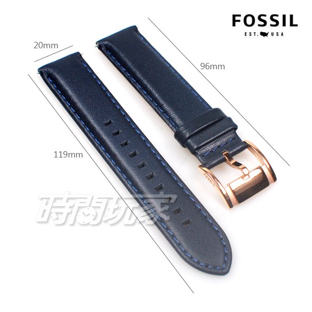 20mm錶帶 FOSSIL 真皮錶帶 皮革 藍x玫瑰金 B20-BQ1704
