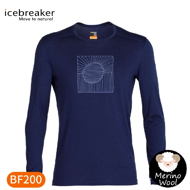 【Icebreaker 男 Oasis 圓領長袖上衣BF200《如日方升/海軍藍》】0A59KV/內層衣/薄長袖/內著