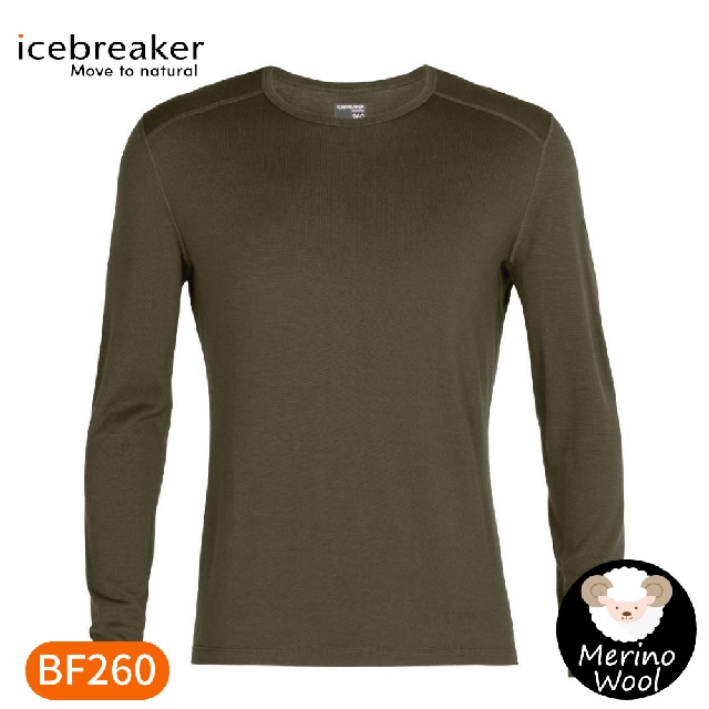 【Icebreaker 男 Tech 圓領長袖上衣BF260《橄欖綠》】104371/內層衣/薄長袖/內著