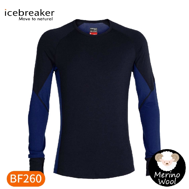 【Icebreaker 男 ZONE 網眼透氣保暖圓領長袖上衣BF260《深藍/冰藍》】104360/內層衣/薄長袖/內著