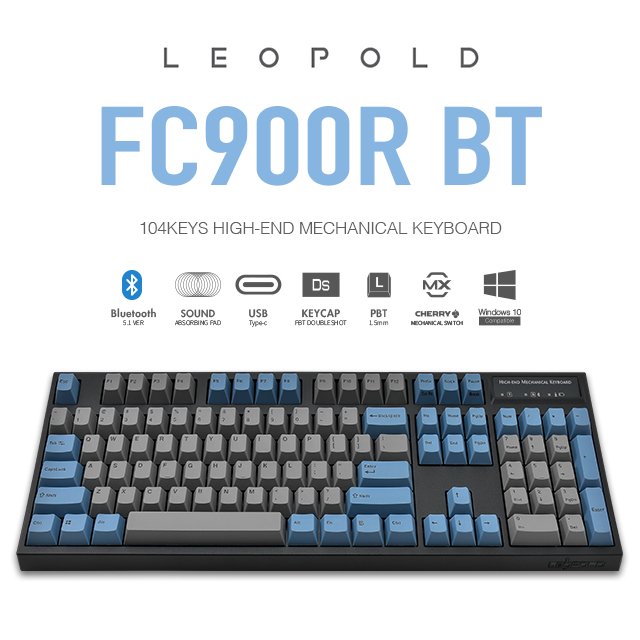 | MOJO | Leopold FC900R BT 藍灰 TypeC 5.1藍牙無線 PBT二射成型 正刻英文 LAYOUT (茶/青/紅軸)
