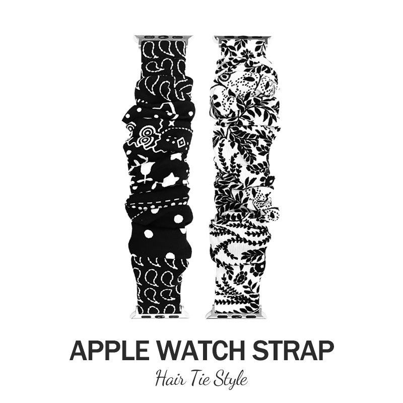蘋果髮圈錶帶 Apple Watch Series1/2/3/4/5/6/7/8/SE 38/40/42/44/41/45mm 手錶替換錶帶 大腸圈彈力拉伸 造型款錶帶 碎花系列