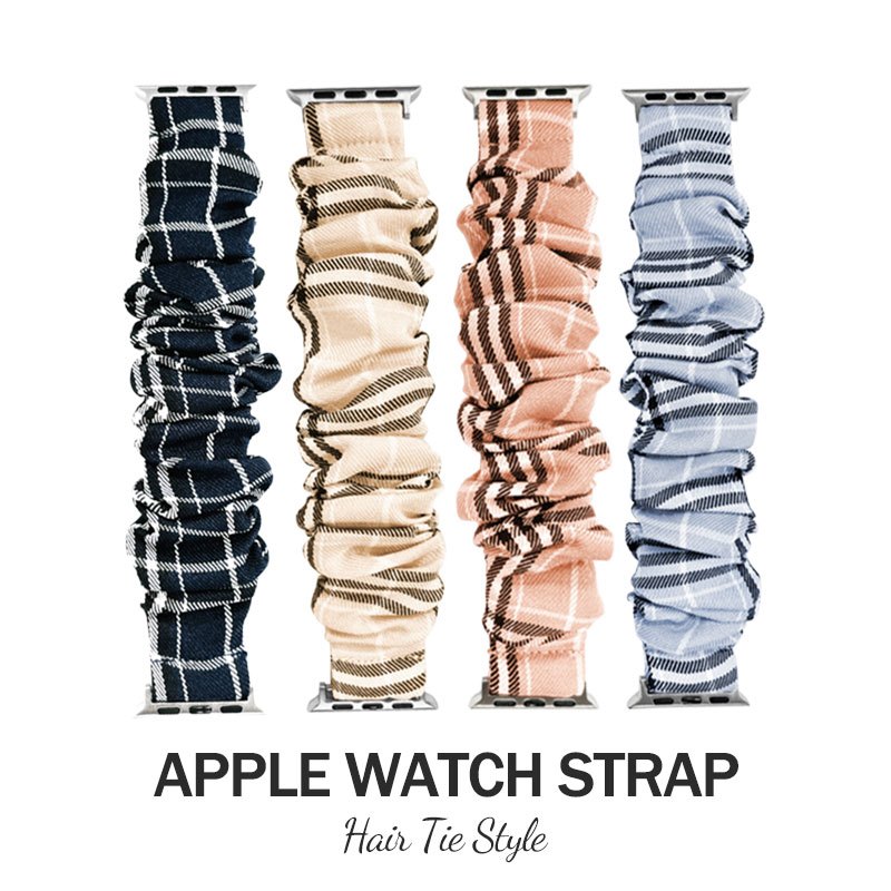 蘋果髮圈錶帶 Apple Watch Series1/2/3/4/5/6/7/8/SE 38/40/42/44/41/45mm 手錶替換錶帶 大腸圈彈力拉伸 造型款錶帶 格紋系列