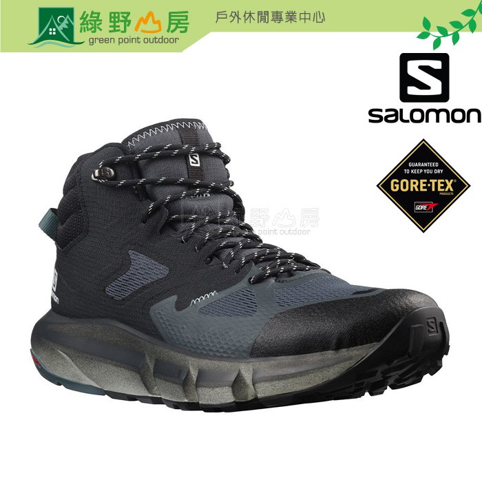 《綠野山房》 salomon 男 predict hike goretex 中筒登山鞋 烏木黑 黑 暴綠 l 41460900