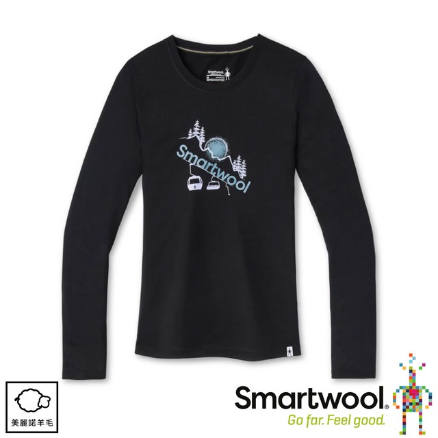 【SmartWool 美國 女 Merino Sport 150 塗鴉長袖T恤《滑雪纜車/黑色》】SW016515/保暖長袖