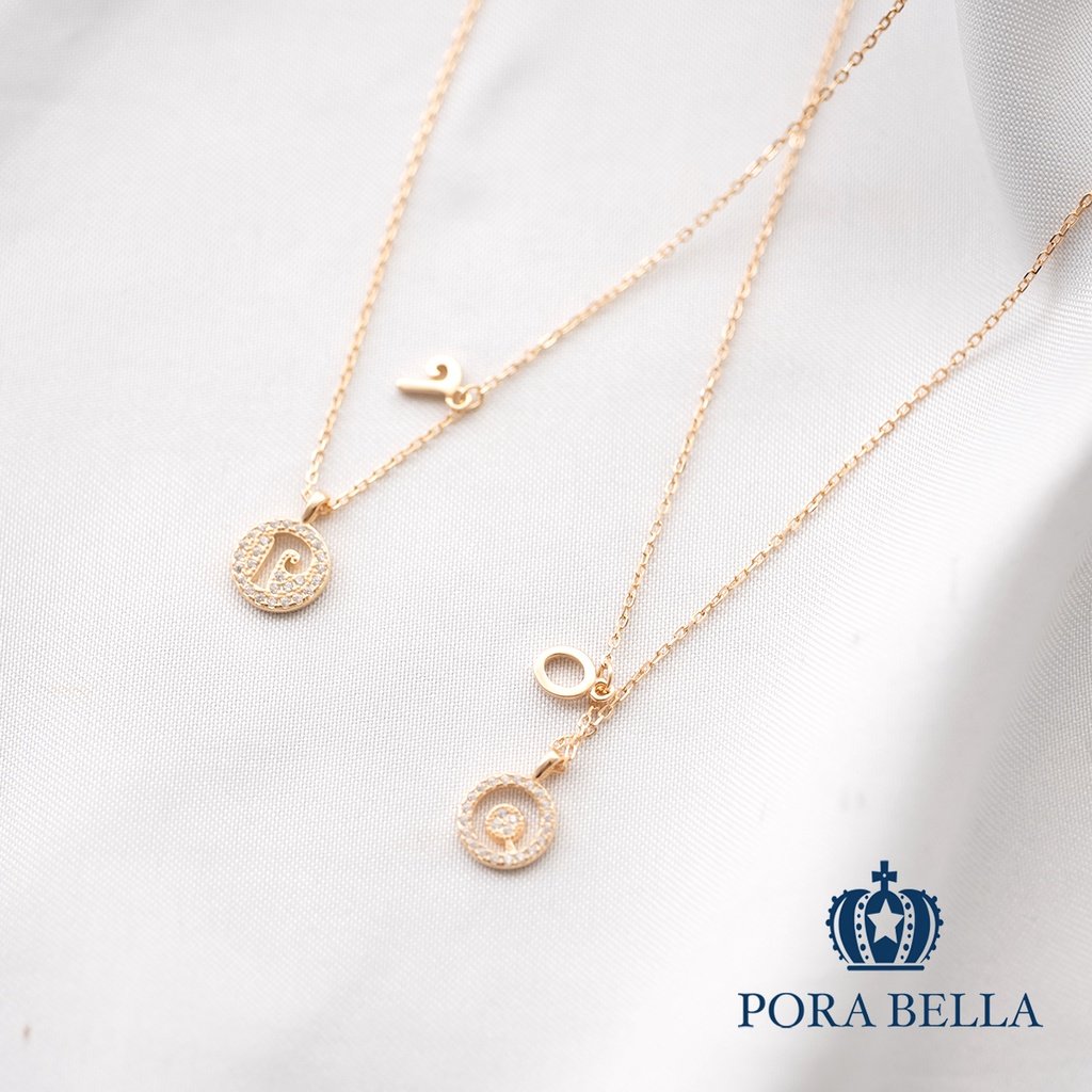 Porabella925純銀鋯石項鍊 英文 字母項鍊 告白 姊妹 圓牌純銀項鍊 Necklace VIP尊榮包裝