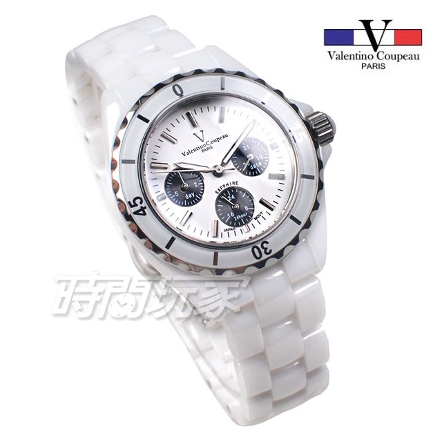 valentino coupeau 范倫鐵諾 低調奢華 三眼多功能 陶瓷錶 防水手錶 男錶 女錶 中性錶 V61263白黑