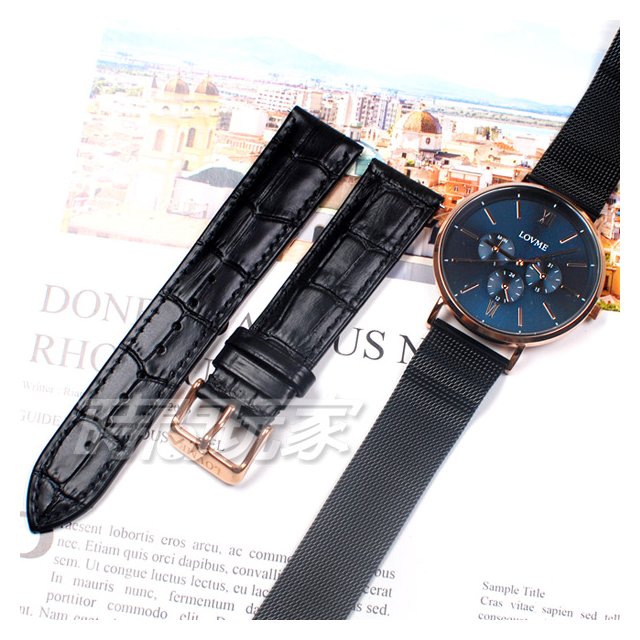 LOVME 原廠公司貨 米蘭帶款 三眼時尚套裝組 男 女 中性錶 包裝 贈真皮錶帶 黑x藍 VM1089M-43-G41-3