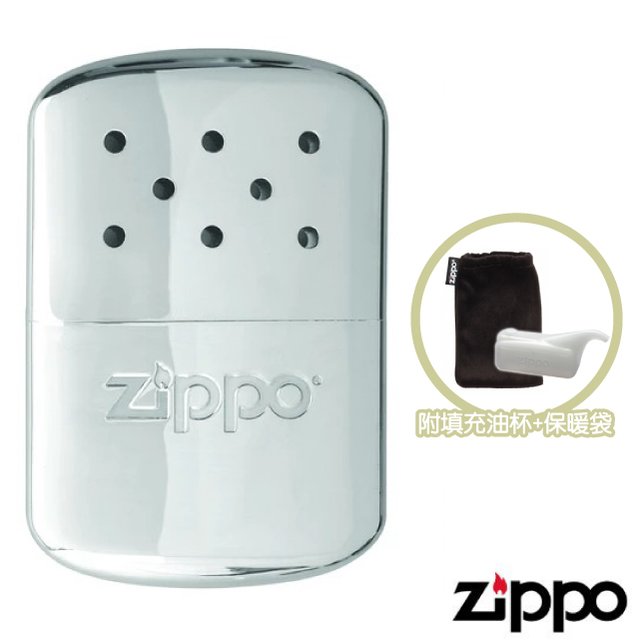 【美國 Zippo】世界經典品牌 12hr Hand Warmer 暖手爐/懷爐.暖爐(大).附填充油杯+保溫束口袋/體積小巧.可重複使用/40453 銀