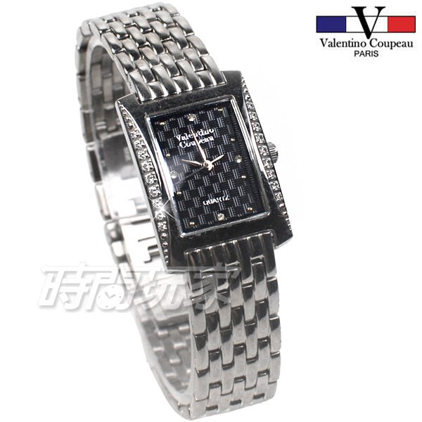 valentino coupeau 范倫鐵諾 時尚格紋設計 不鏽鋼 防水 女錶 黑色 經典 鑲鑽 亮鑽 V61577黑小