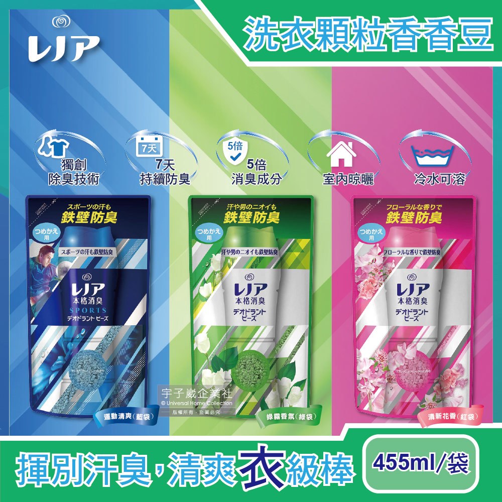 日本P&amp;GLenor本格消臭衣物芳香顆粒香香豆455ml/袋(滾筒式或直立式洗衣機皆適用)