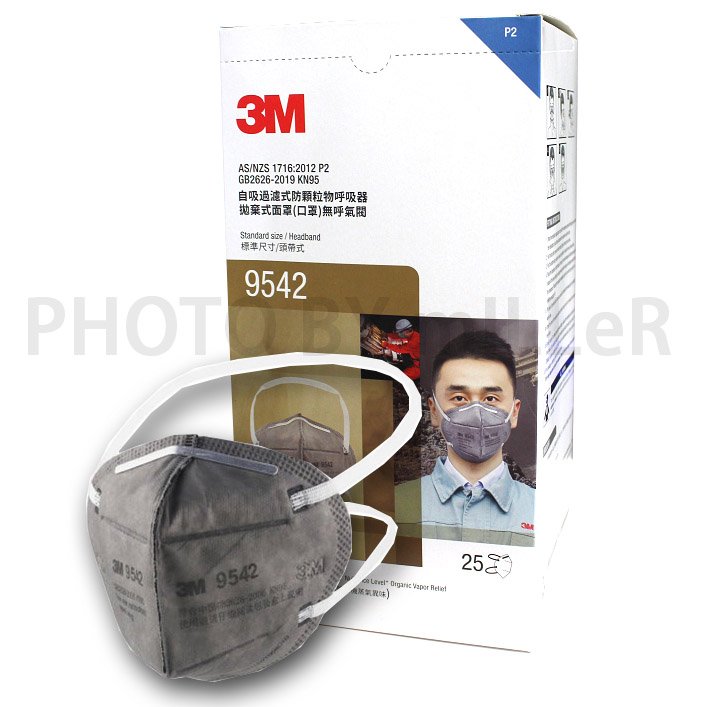 【米勒線上購物】3M 9542 P2頭戴式KN95活性碳摺疊口罩(1盒)