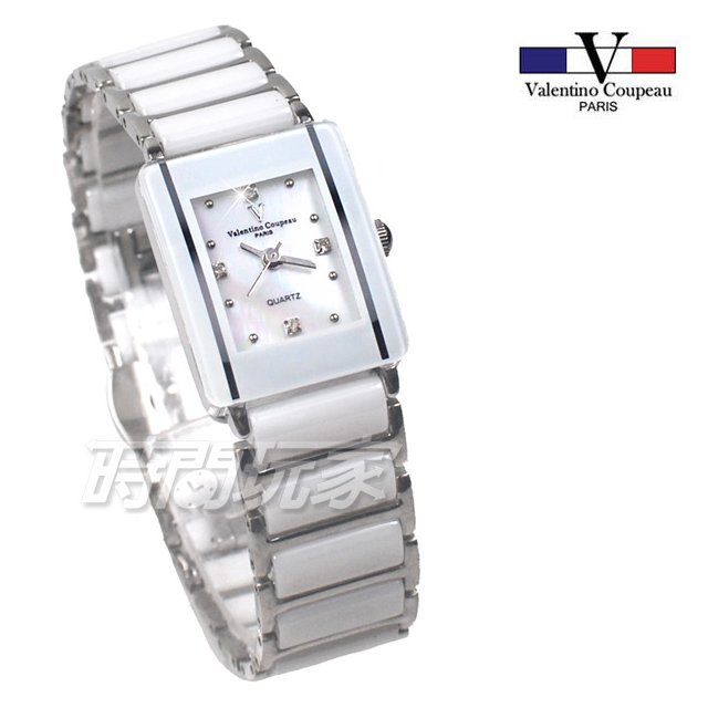 valentino coupeau范倫鐵諾 時刻 鑲鑽 方形女錶 防水手錶 不銹鋼 陶瓷錶 V61193白陶小