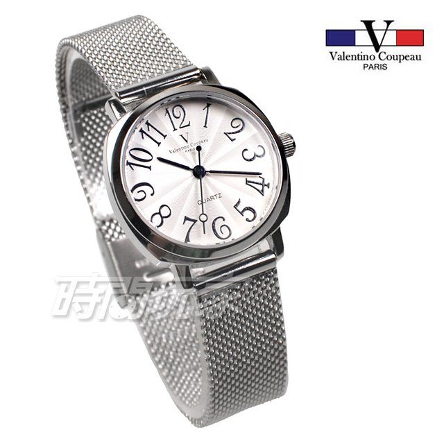 valentino coupeau范倫鐵諾 方圓數字時尚錶 米蘭帶 防水手錶 白色 女錶 V61601M白小