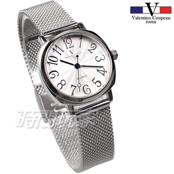 valentino coupeau范倫鐵諾 方圓數字時尚錶 米蘭帶 防水手錶 白色 女錶 V61601M白小