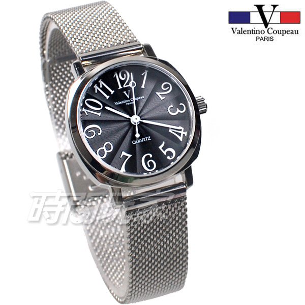 valentino coupeau范倫鐵諾 方圓數字時尚錶 米蘭帶 防水手錶 黑色 女錶 V61601M黑小