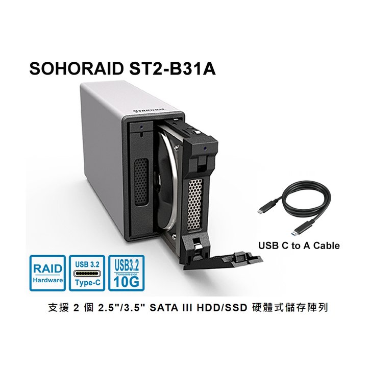 STARDOM ST2-B31A Gen2 3.5吋 2槽外接RAID陣列盒(全新現貨)